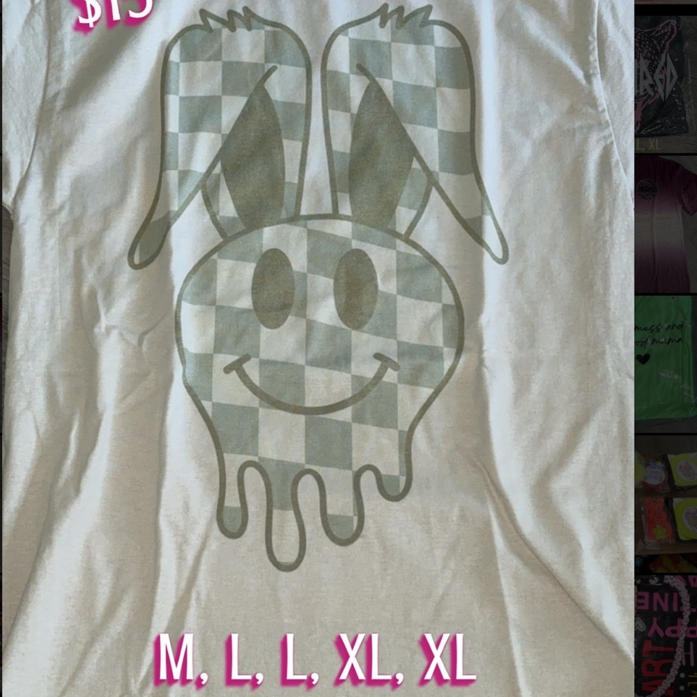 Smiley Bunny Checkered Tee - White
